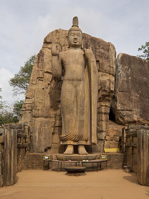 The Avukana stone statue is a standing Buddha statue. The statue stands more than 14 m (46 ft) tall.